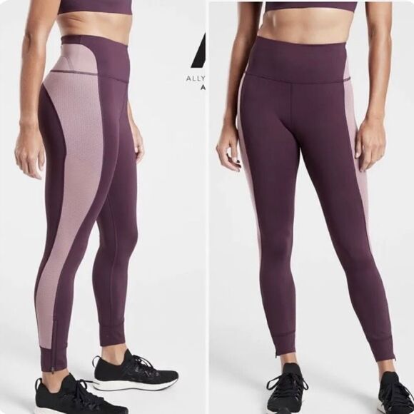 Athleta Allyson Felix Legend Mesh 7/8 Tights Leggings Agate Purple Womens Medium - Picture 1 of 15